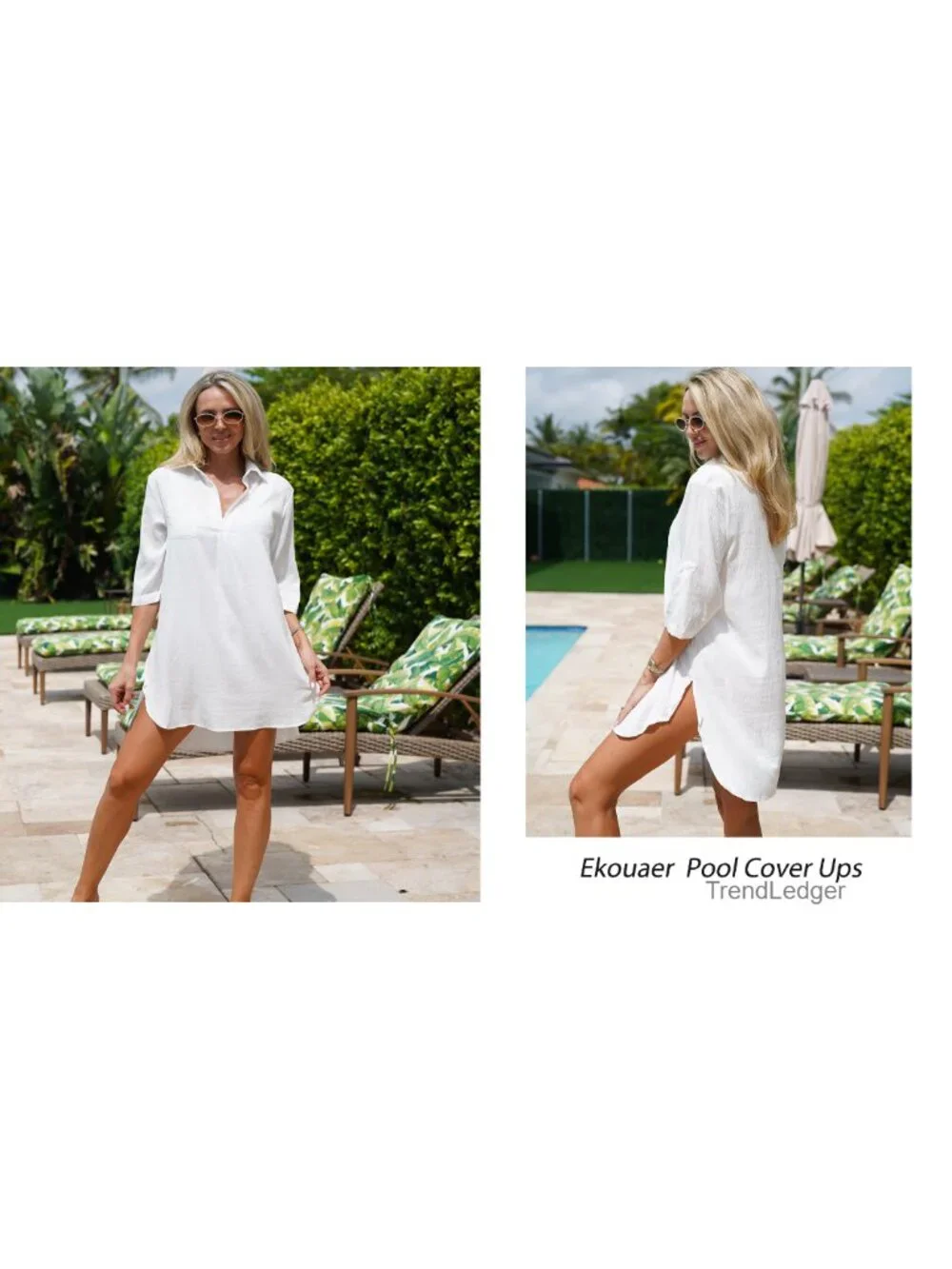 Swimsuit Coverup Deep V-Neck Side Split Loose Fit Lightweight Beach Cover Up
